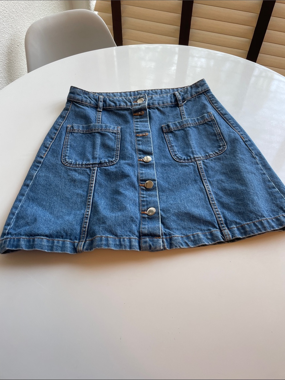 DIVIDED H&M Denim Button-Front A-Line Skirt - Blue